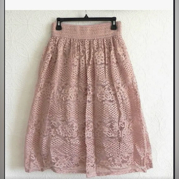 🌸 Metro Wear Lace/mesh Skirt Midi Rustic Pink Elastic Band Waist Pull On🌸 - Picture 2 of 5